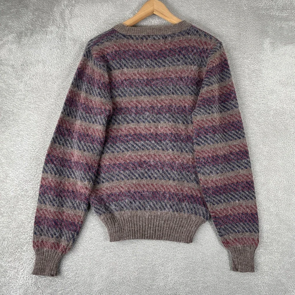 Castle Rock Striped Sweater Mens Small Brown Burgundy Vintage Knit Preppy 80s